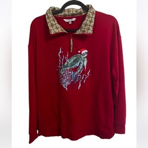 Heritage Charm Sea Turtle Santa Hat Long Sleeve Size PXL Festive Lightweight